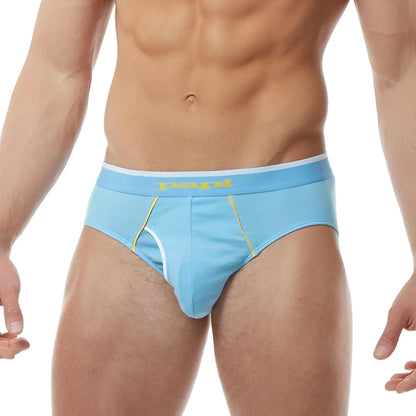 Light blue papi heritage clasico hip brief underwear with yellow white trim and branded waistband size m