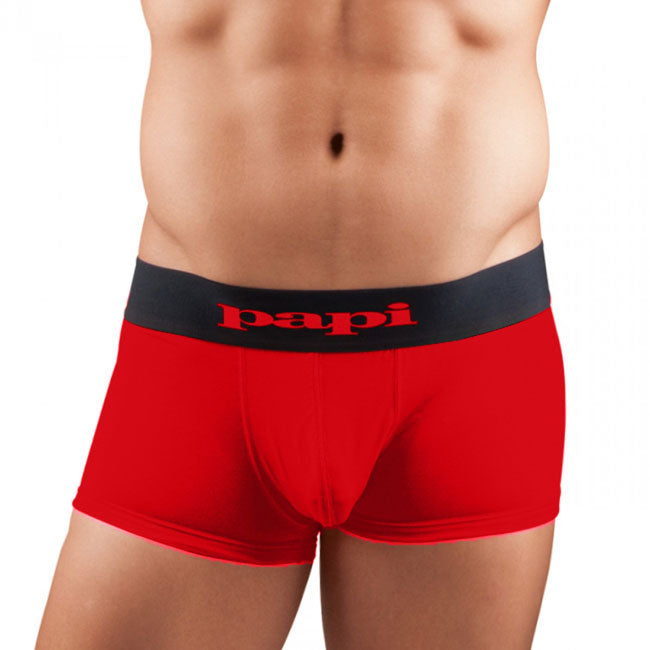 [2er Pack] Papi Cool Solid Brazilian Trunk Mikrofaser Boxershorts Unterwäsche Schwarz+Rot 626161 Größe M