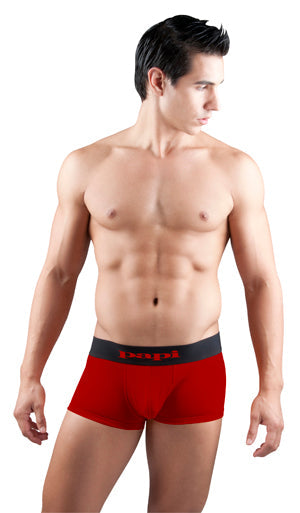 [2er Pack] Papi Cool Solid Brazilian Trunk Mikrofaser Boxershorts Unterwäsche Schwarz+Rot 626161 Größe M