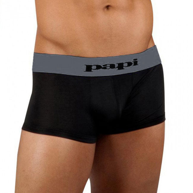 [2er Pack] Papi Ombre Dot/Solid Brazilian Trunk Mikrofaser Boxershorts Unterwäsche Schwarz+Grau 626168 Größe XL