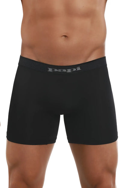 Black papi boxer briefs cool2 2pk with textured waistband featuring papi logo in gray black and gray colors
