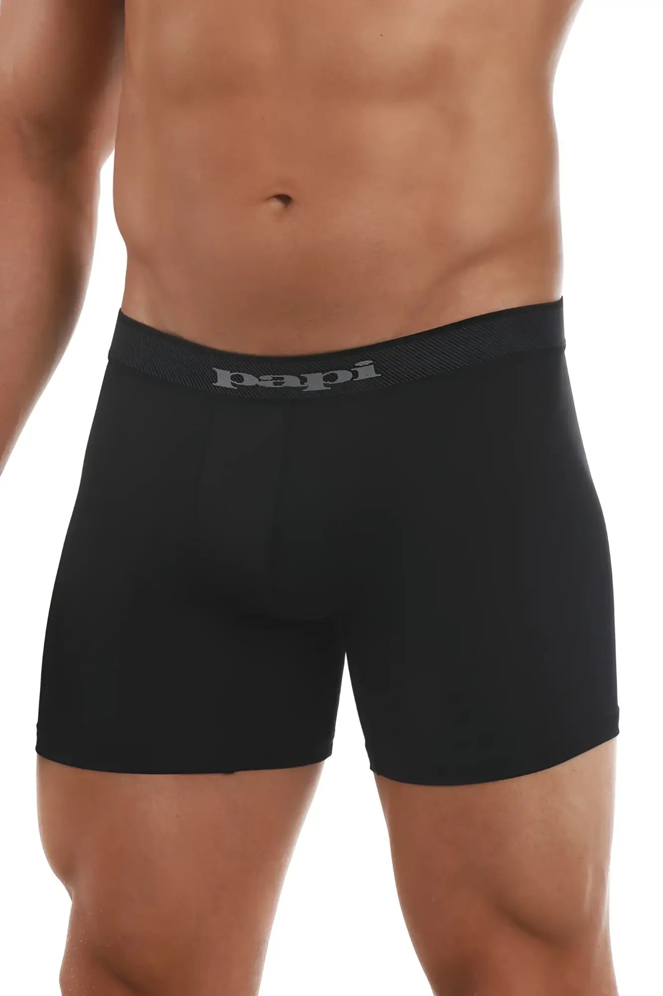 Black papi boxer briefs 2pk with textured gray waistband logo in black and gray for comfortable everyday wear