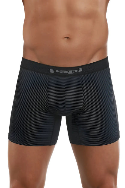 Black papi boxer briefs with ribbed fabric and matching elastic waistband in black and gray colors