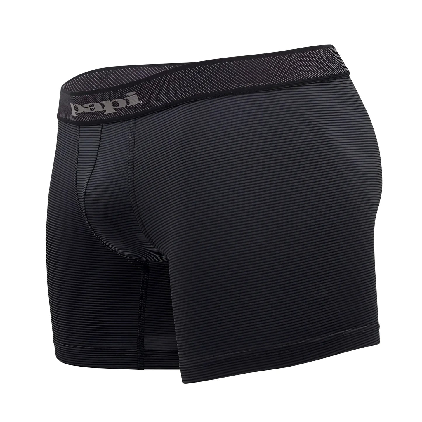 Black papi mens boxer briefs in black with ribbed fabric and subtle gray branding on the waistband