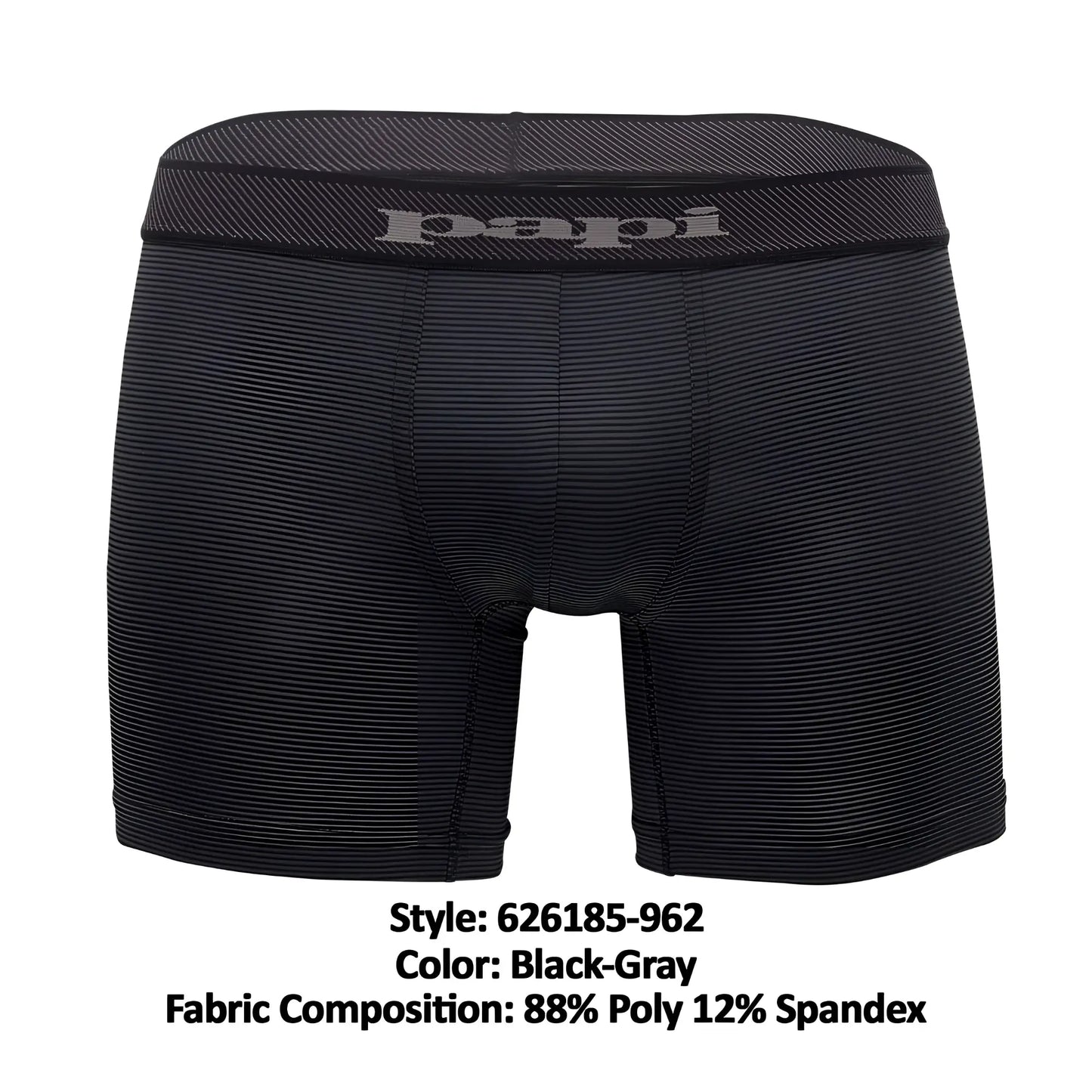 Black-gray striped papi boxer briefs with textured waistband and logo from papi 626185-962 Cool2 2PK solid pack