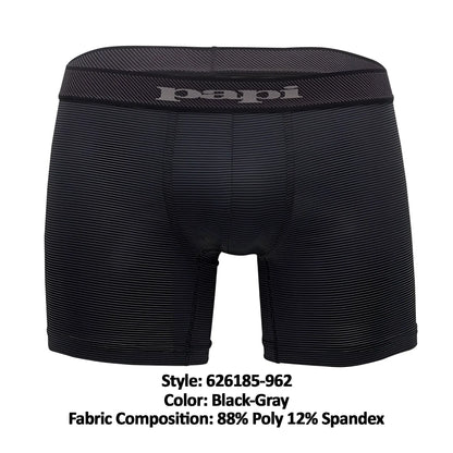 Black-gray striped papi boxer briefs with textured waistband and logo from papi 626185-962 Cool2 2PK solid pack