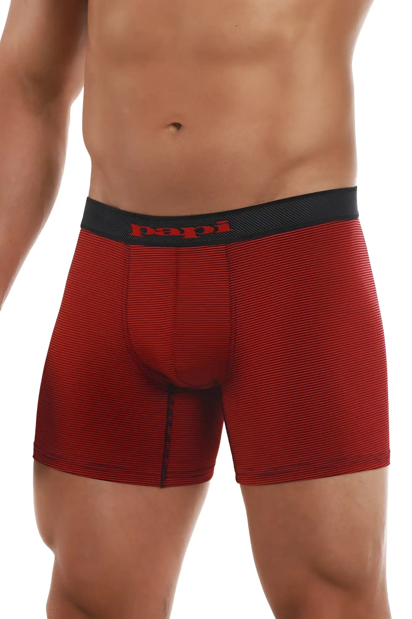 Red Papi boxer briefs with black waistband and subtle horizontal stripes from the Cool2 2PK solid collection in black-red