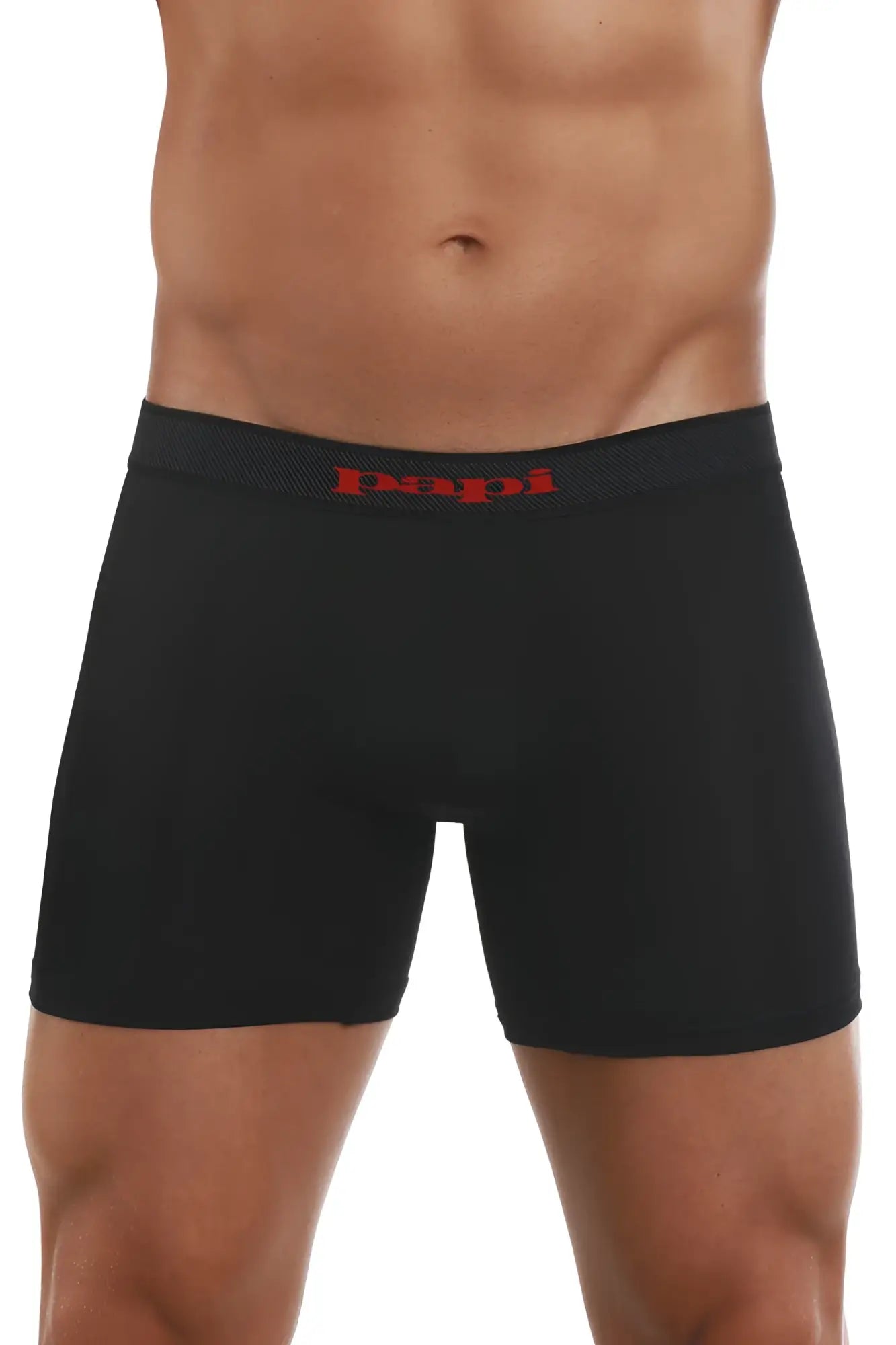 Black men’s boxer briefs with red papi logo on waistband from papi 626185-982 cool2 2pk solid boxer briefs black-red