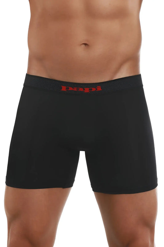 Black men’s boxer briefs with red papi logo on waistband from papi 626185-982 cool2 2pk solid boxer briefs black-red