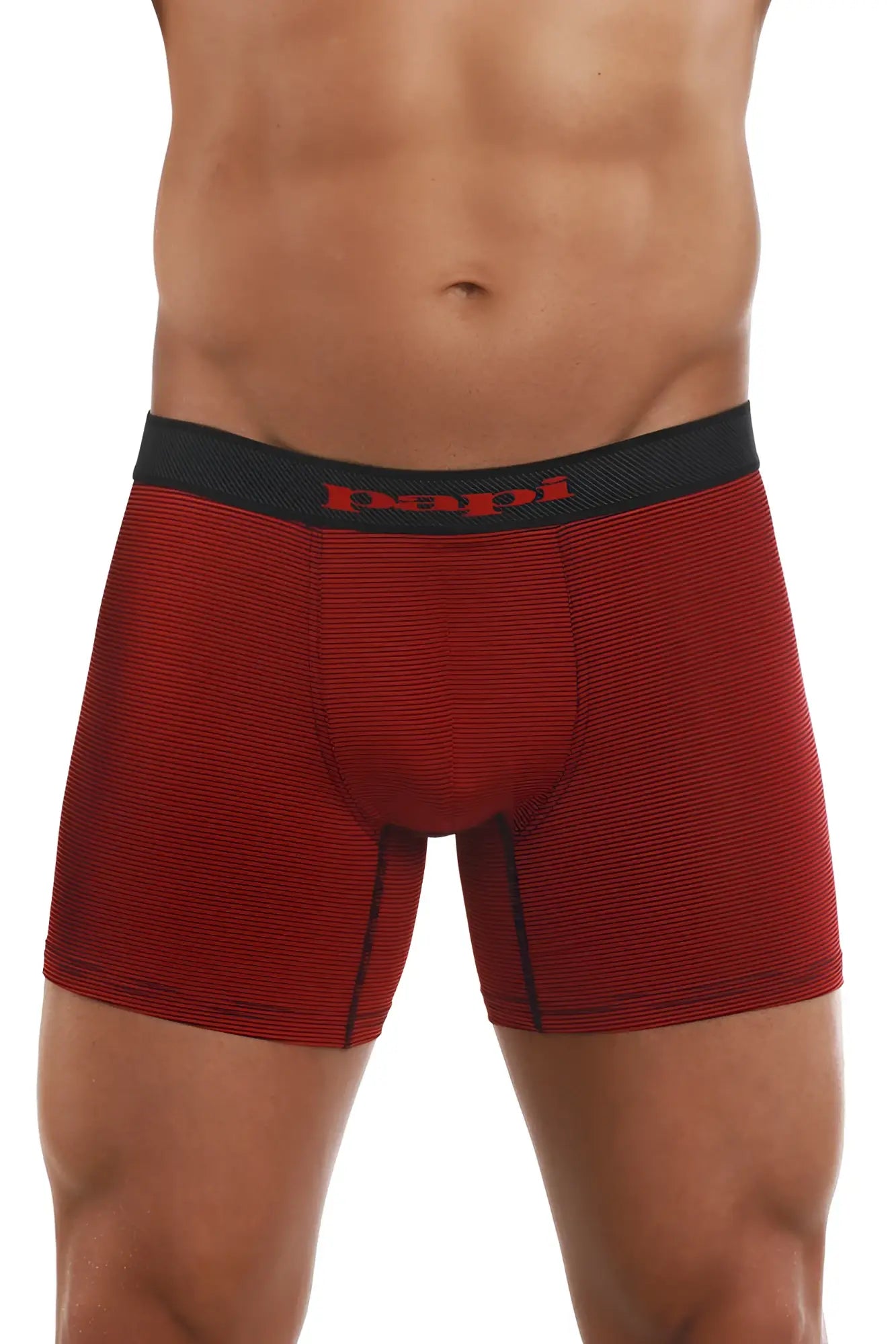 Red striped boxer briefs with black waistband featuring papa logo in red from papi cool2 solid 2pk in black-red color