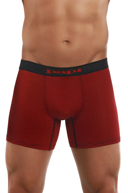 Red striped boxer briefs with black waistband featuring papa logo in red from papi cool2 solid 2pk in black-red color