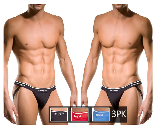 Black jeggings with white trim and papi branding on the waistband from the papi 705910-999 3pk rib jockstrap set