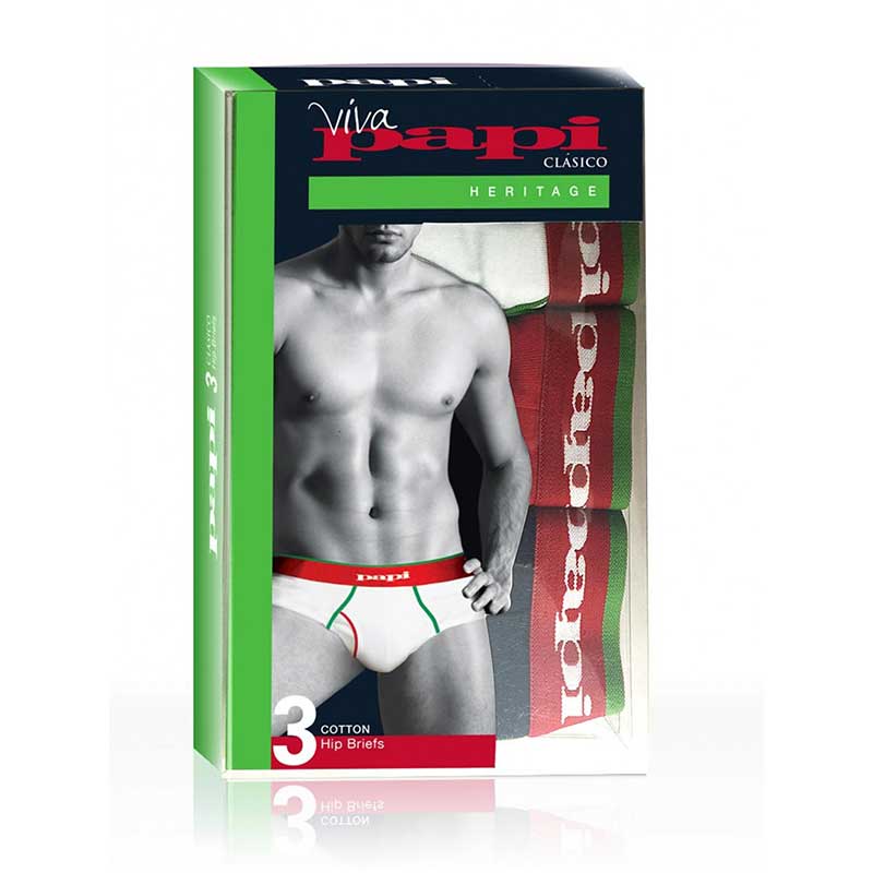 Papi [3er Pack] Heritage Clasico Hip Brief Unterwäsche Weiß &amp; Rot &amp; Marine 980411-905 Größe M