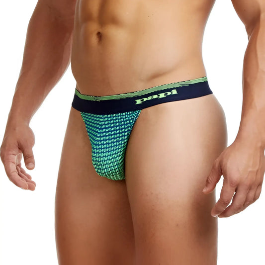 Papi ocean breeze thong underwear in gecko green features a green and black patterned textured weave design size m