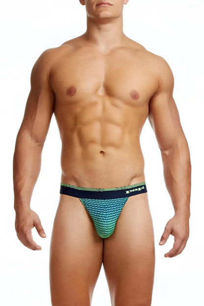 Papi ocean breeze thong underwear in gecko green with black patterned textured weave design size medium