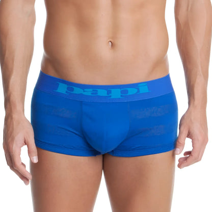 Bright blue papi show me brazilian trunk briefs with matching waistband logo size m in bayshore color