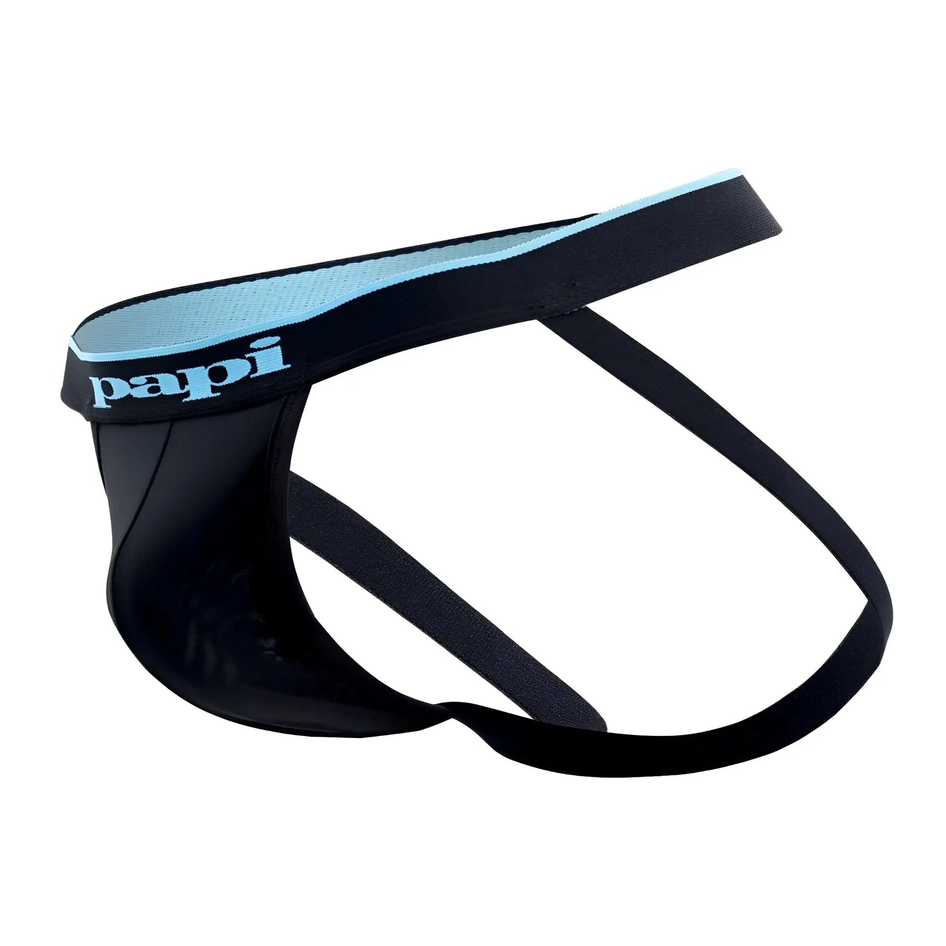 Black Papi men’s briefs with light blue trim and mesh-textured waistband in Papi UMPA006 2PK jockstrap black-blue