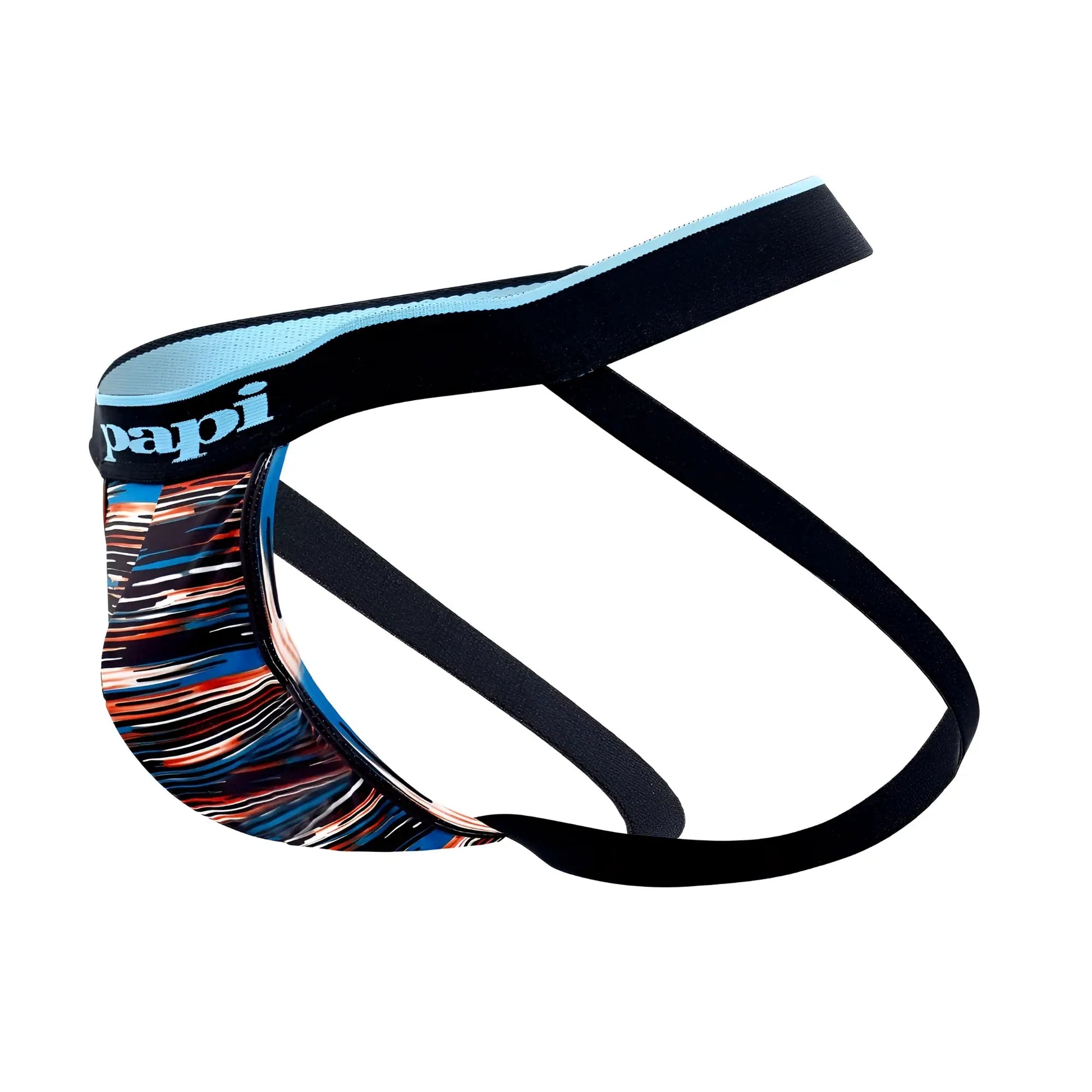 Papi umpa006 black and light blue men’s briefs with vibrant abstract multicolored pattern on front