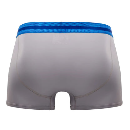Gray papi umpa080 microflex brazilian trunks with blue mesh waistband in alloy black color front view