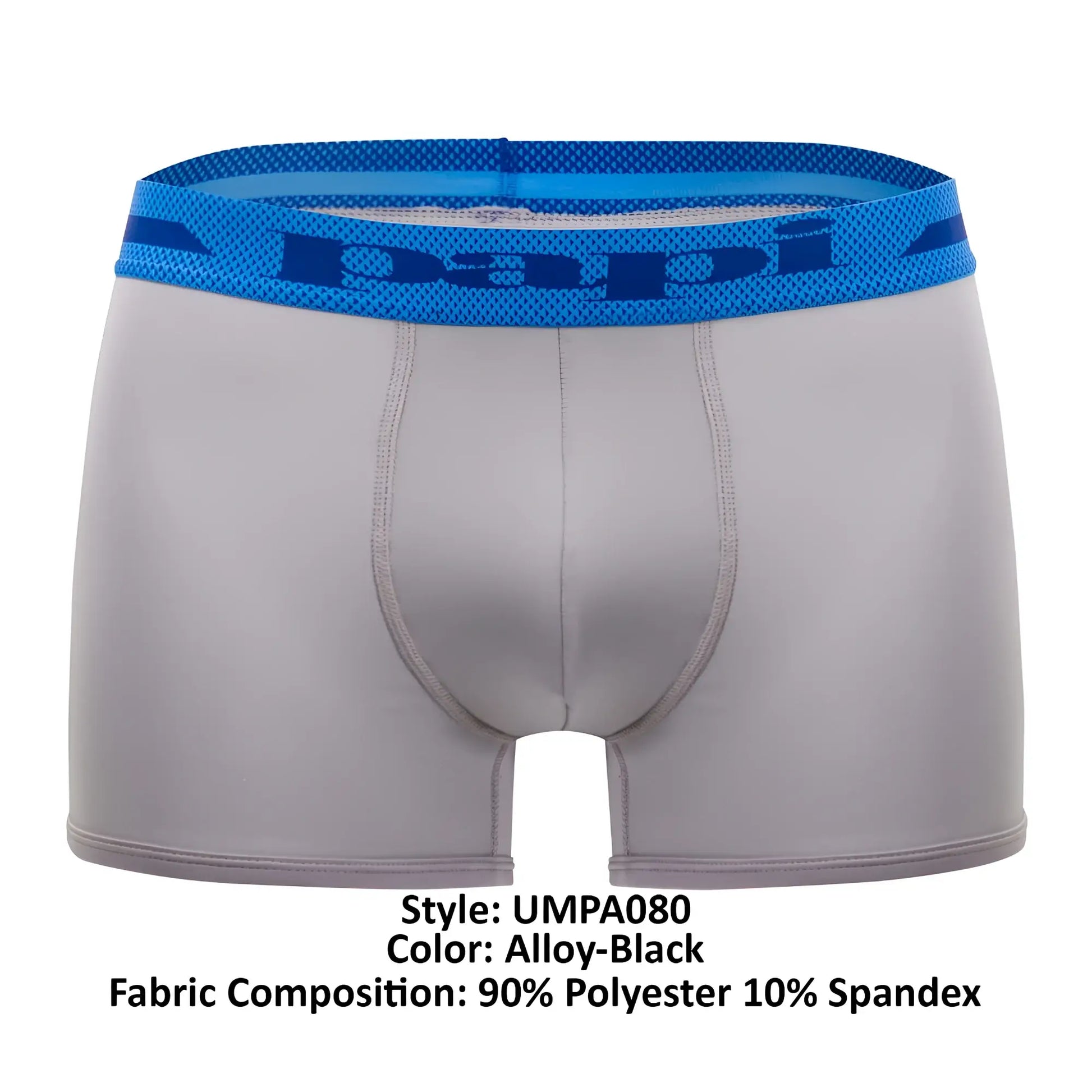 Alloy-black papi microflex brazilian trunks with blue mesh waistband and brand logo in a 2pk set