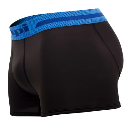 Black men’s boxer briefs papi umpa080 2pk microflex brazilian trunks alloy black with blue mesh dopi logo waistband