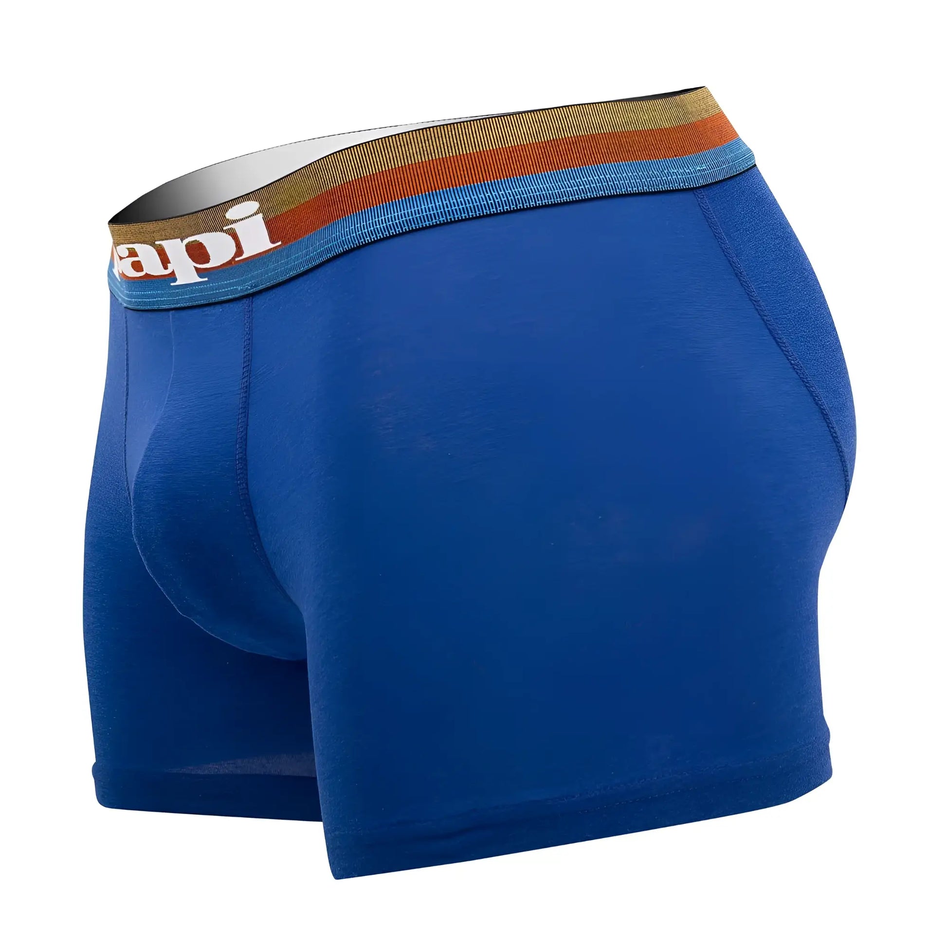Blue papi microflex brazilian boxer briefs with striped elastic waistband and api logo in white