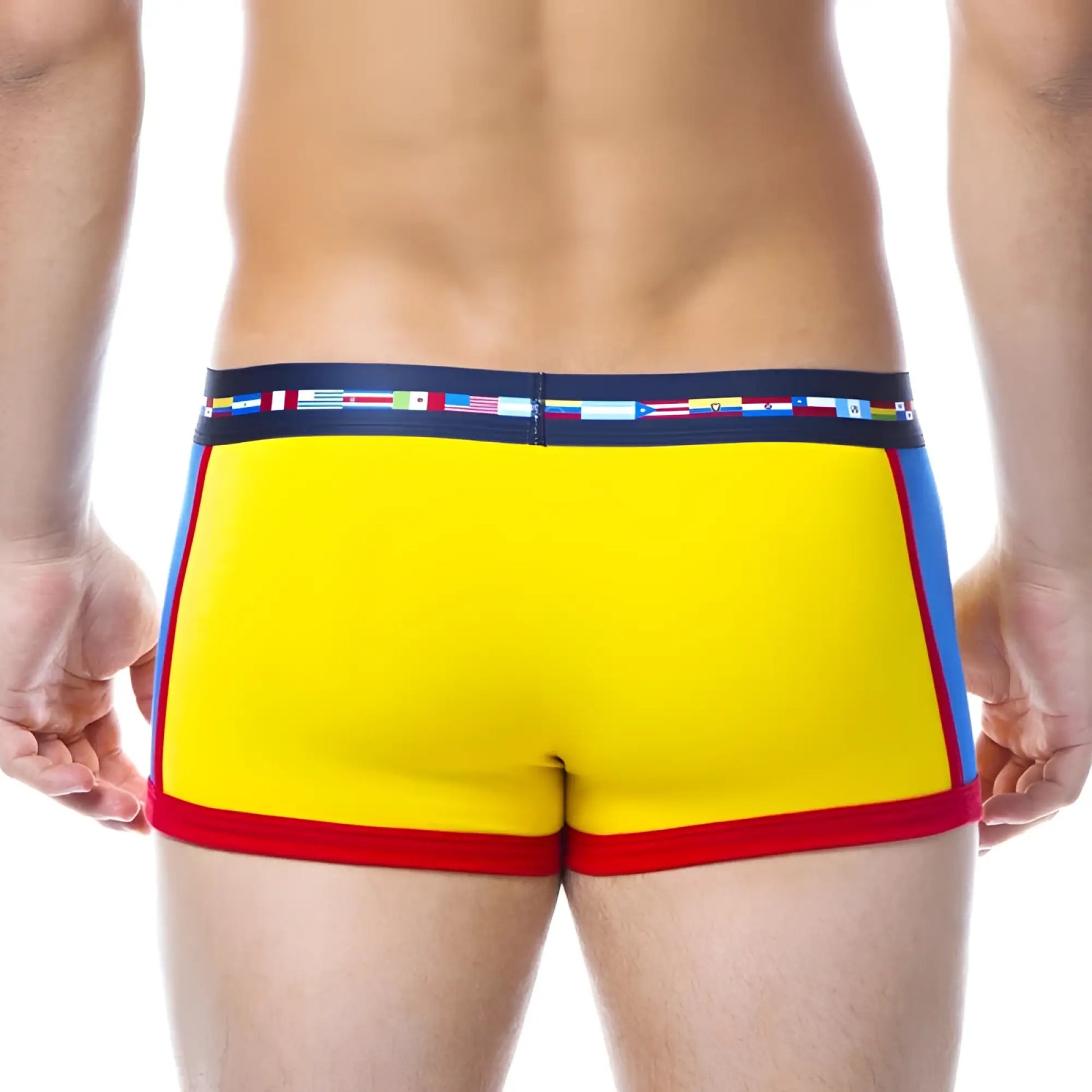 Papi viva heritage brazilian trunk underwear in sicilian yellow with red and blue panels and navy waistband with flags size s