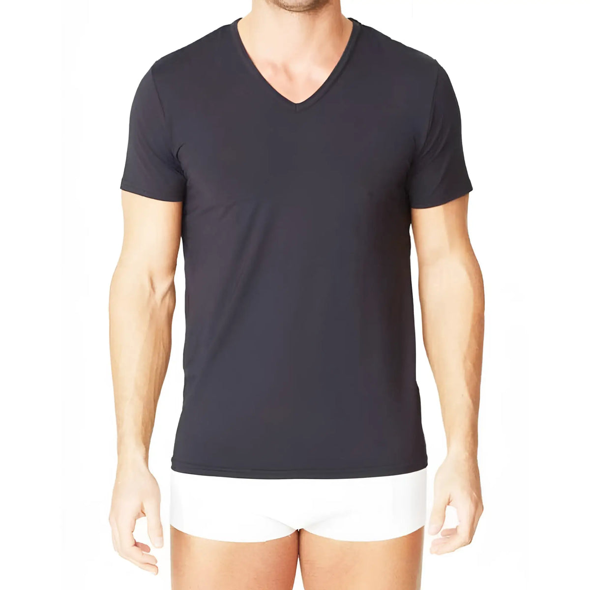 Parker & Max PMFP TVN1 black v-neck short-sleeved t-shirt made of soft breathable cotton for casual wear
