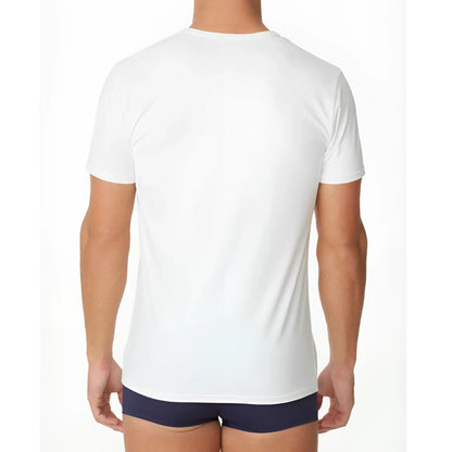 White short-sleeved crew neck cotton t-shirt from parker and max perfect for casual wear