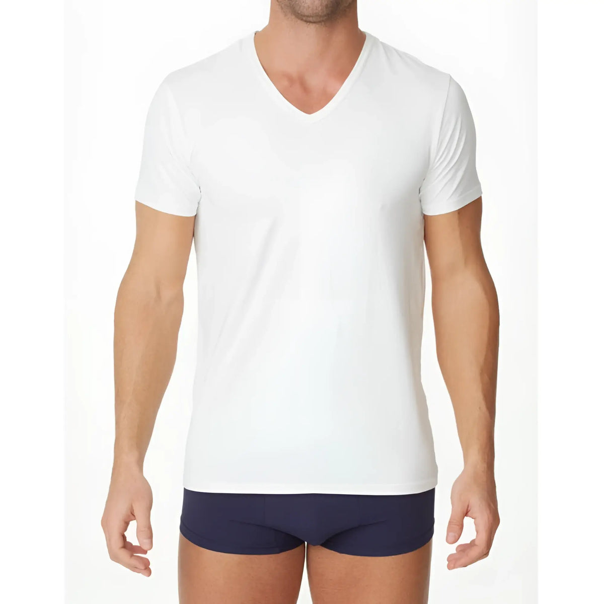 White v-neck short-sleeved cotton t-shirt by parker and max pmfp_tv n1 for casual wear