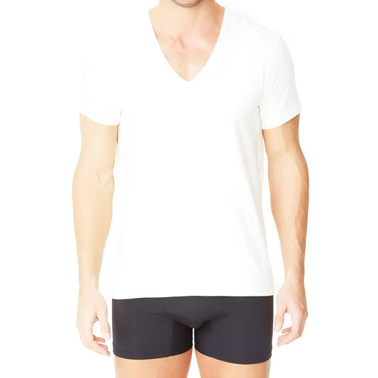 White v-neck cotton t-shirt by parker & max featuring a soft breathable fabric for casual wear