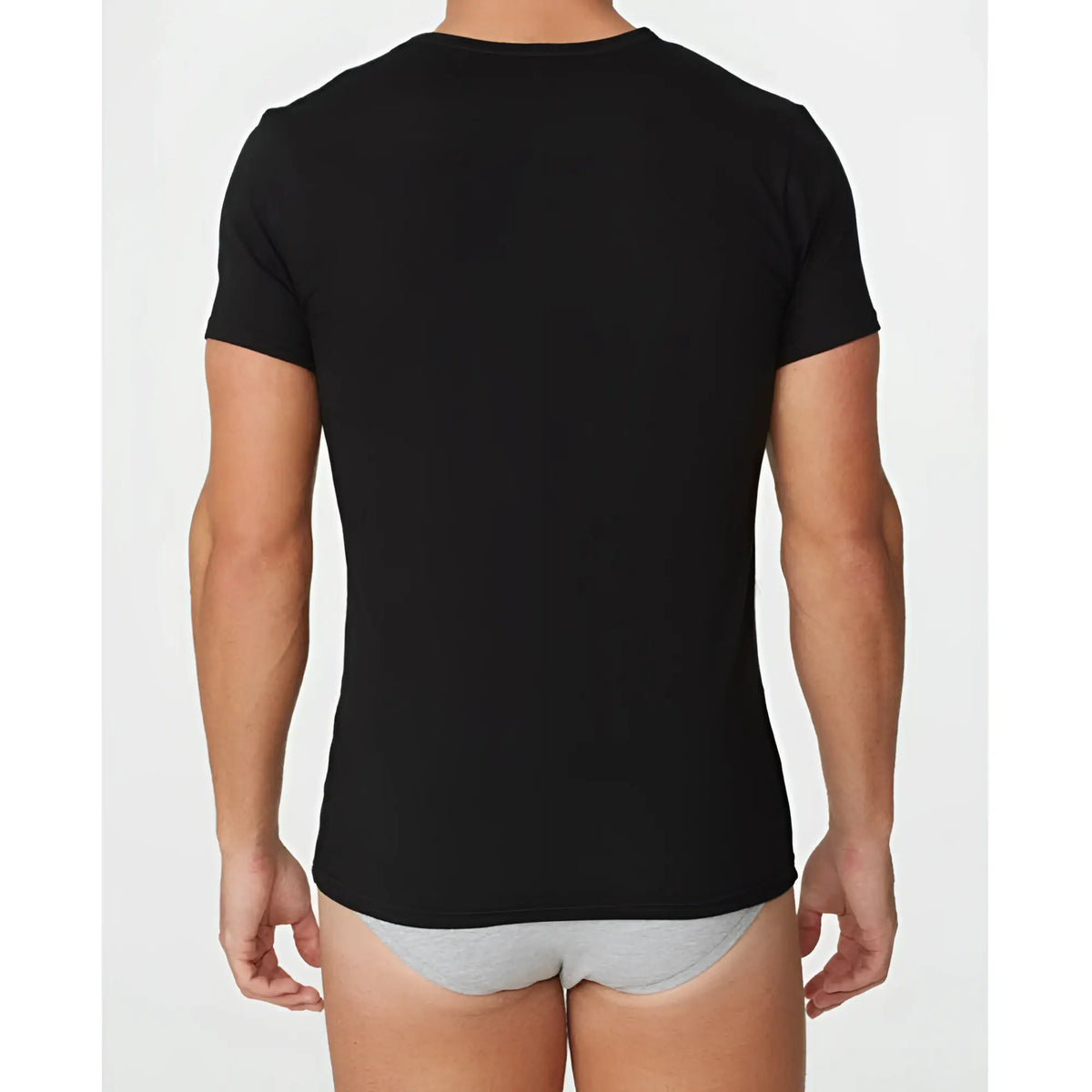 Black short-sleeved crew neck t-shirt by Parker & Max PMFPCS_TVN1 made from soft breathable fabric