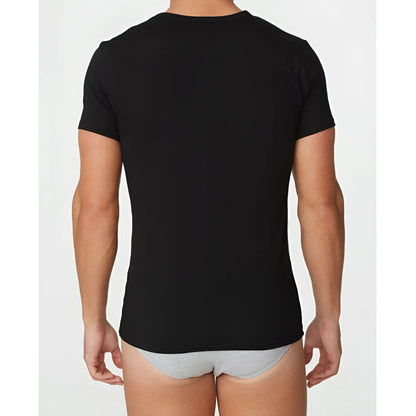 Black short-sleeved crew neck t-shirt by Parker & Max PMFPCS_TVN1 made from soft breathable fabric