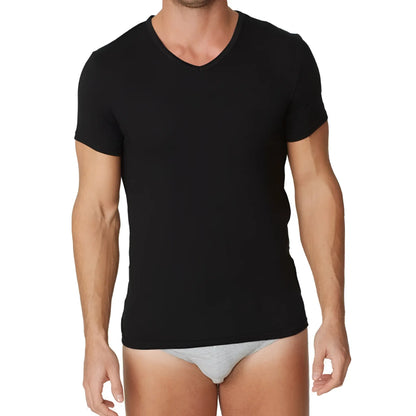 Black v-neck cotton t-shirt by Parker & Max PMFPCS_TVN1 featuring a soft breathable fabric for casual wear