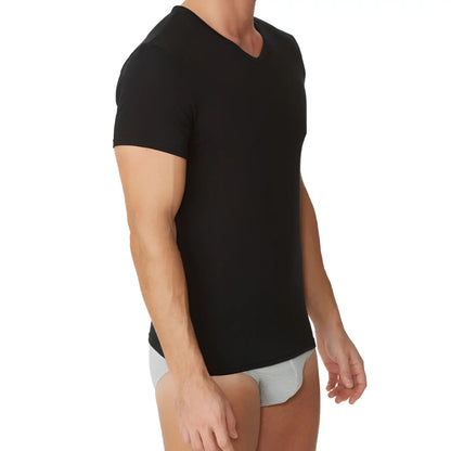 Black v-neck cotton t-shirt by Parker & Max PMFPCS_TVN1 featuring a comfortable casual fit