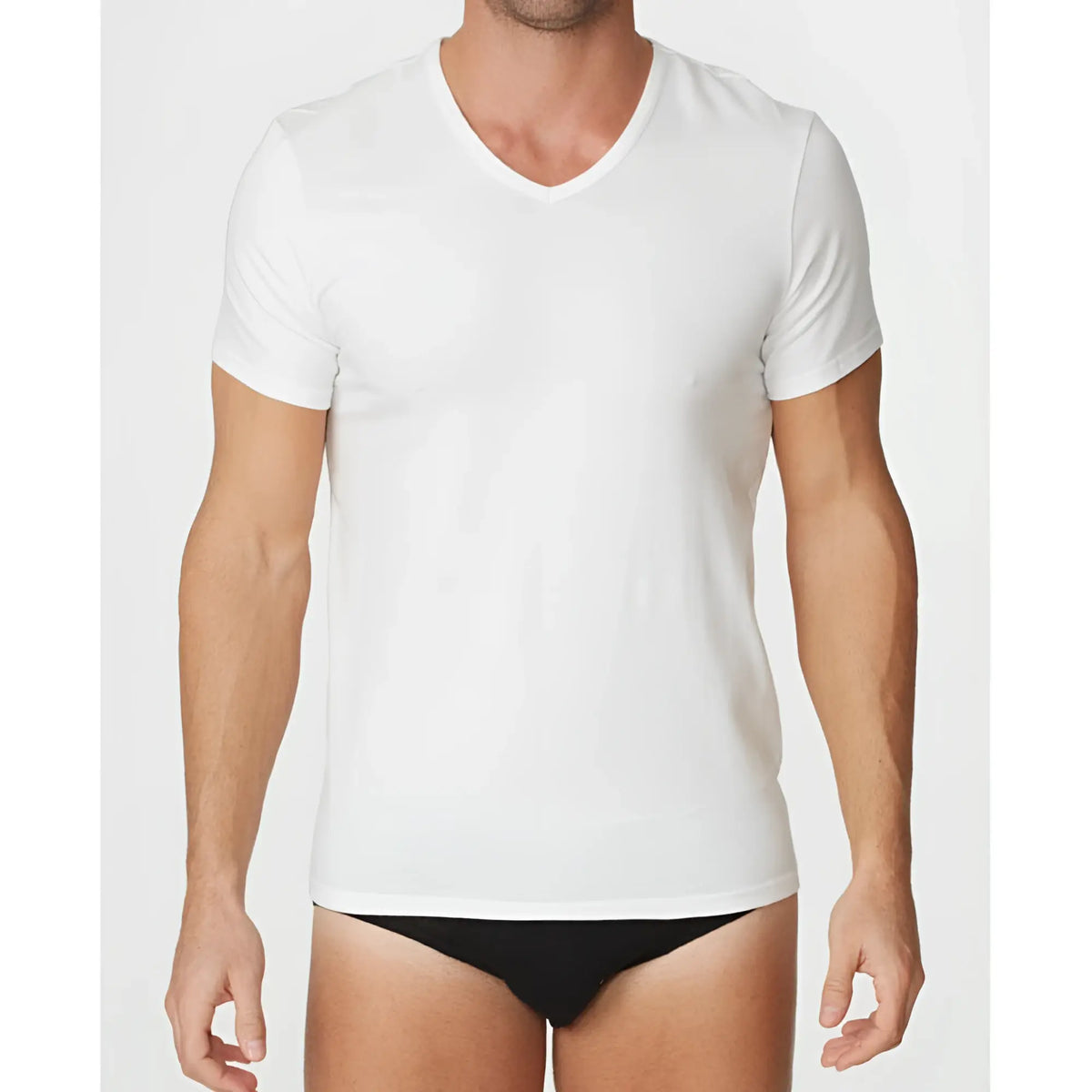 White v-neck cotton t-shirt by parker & max featuring soft breathable fabric for casual wear