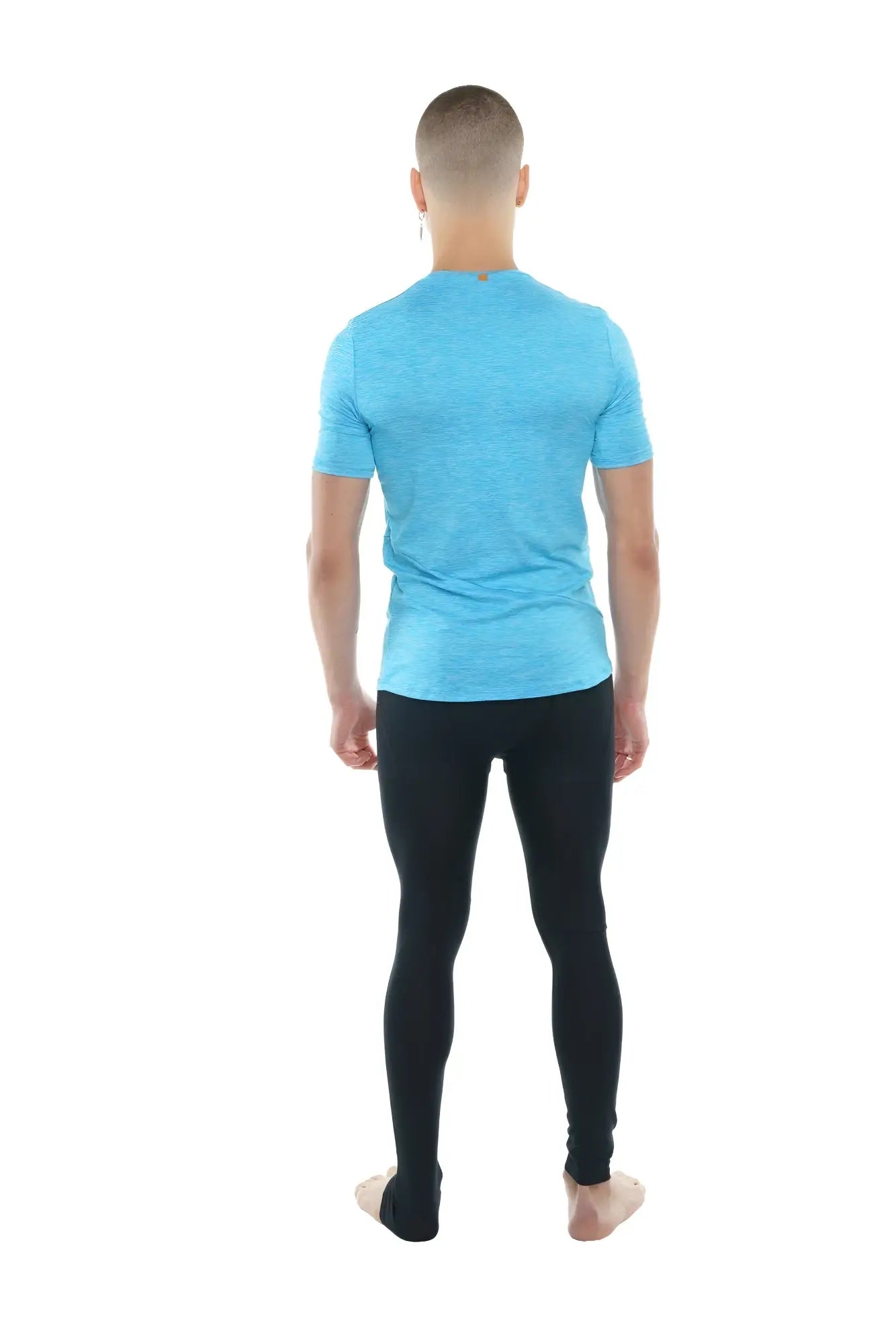 A light blue perfect pocket crew-neck tee with short sleeves and a subtle heathered texture