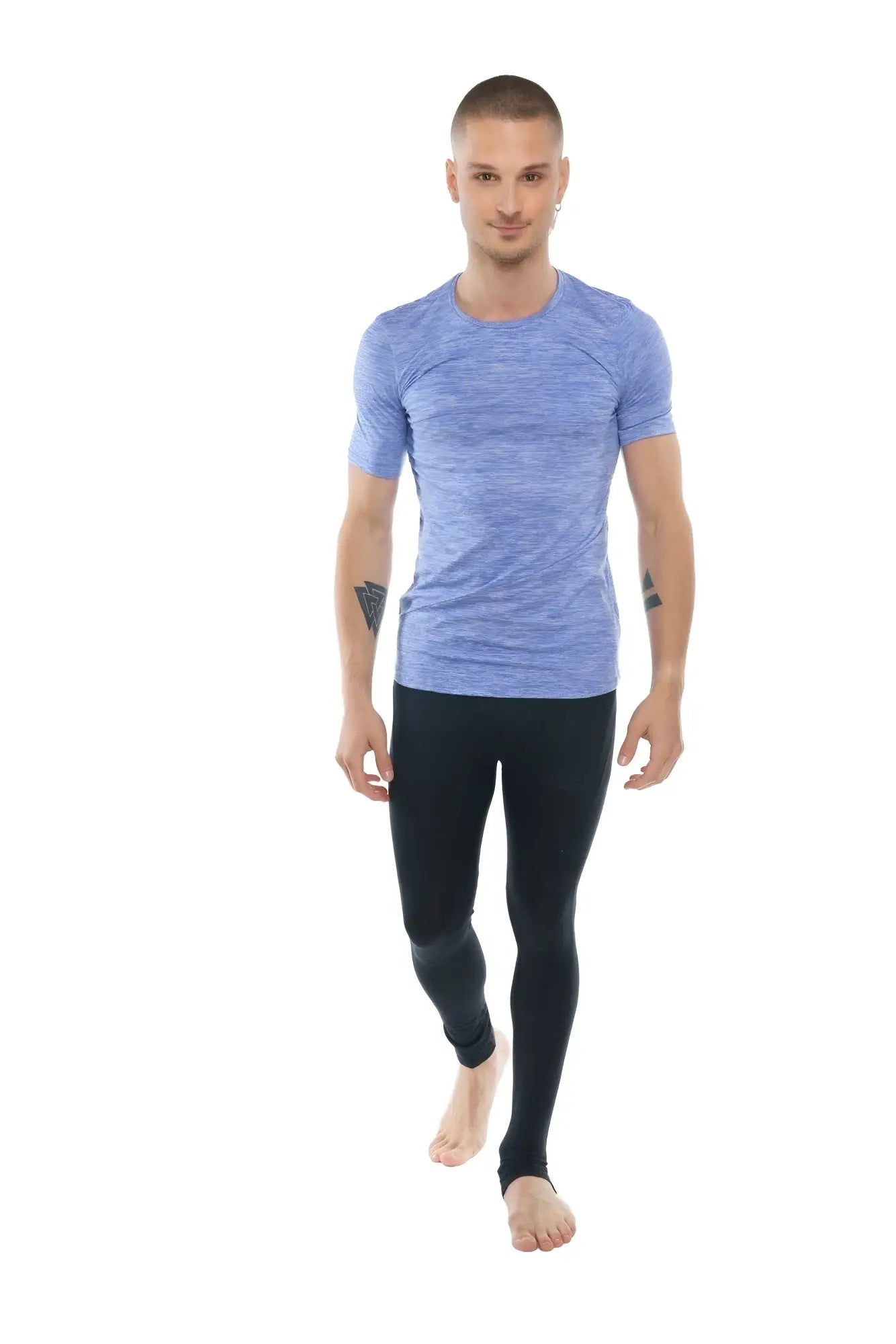 Men’s short-sleeved athletic crew neck tee in heathered lavender fabric with a fitted design perfect for workouts