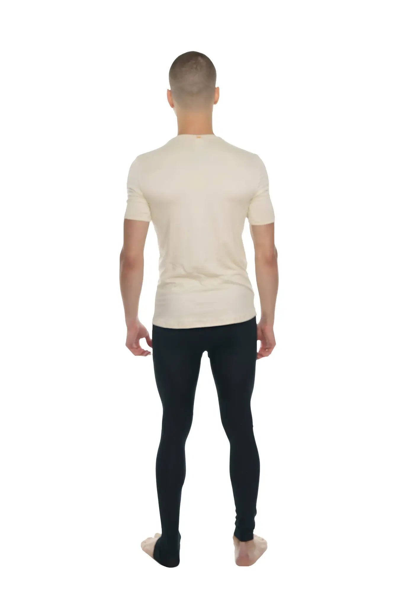 Cream-colored short-sleeved perfect pocket crew-neck tee in sand beige with a simple design ideal for casual wear