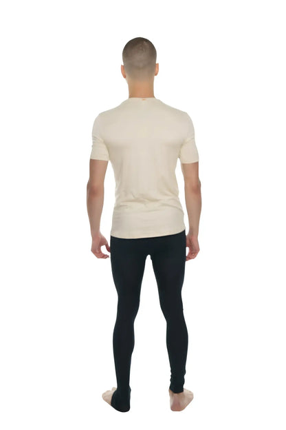 Cream-colored short-sleeved perfect pocket crew-neck tee in sand beige with a simple design ideal for casual wear