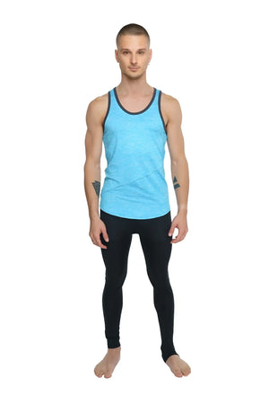 Light blue athletic tank top with black trim and subtle diagonal stitching perfect for active wear