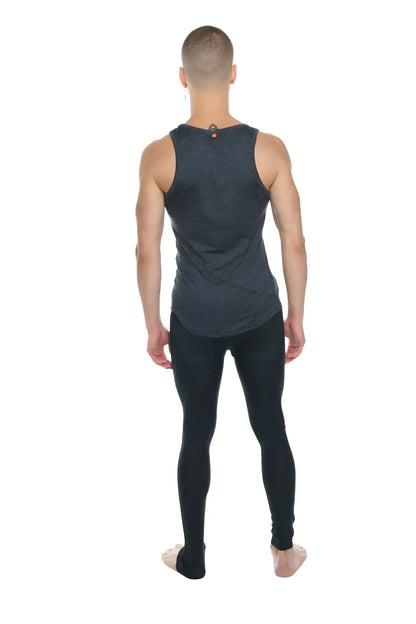 Dark gray fitted tank top with subtle textured pattern and small orange neckline tag the perfect tank charcoal heather