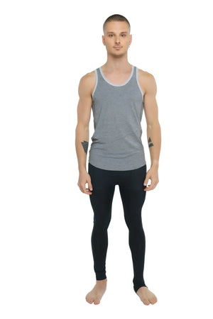 Gray heathered tank top with light gray trim made of soft fabric called The Perfect Tank steel heather