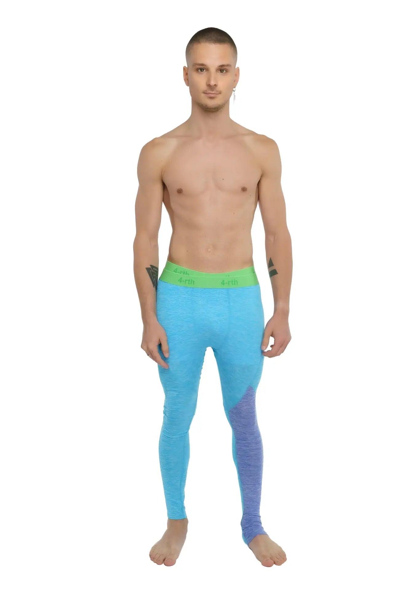 Performance yoga leggings long coral heather with bright turquoise and purple gradient and lime green waistband