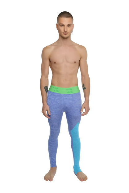 Performance yoga leggings long in blue and teal gradient with bright green waistband for active wear and flexibility