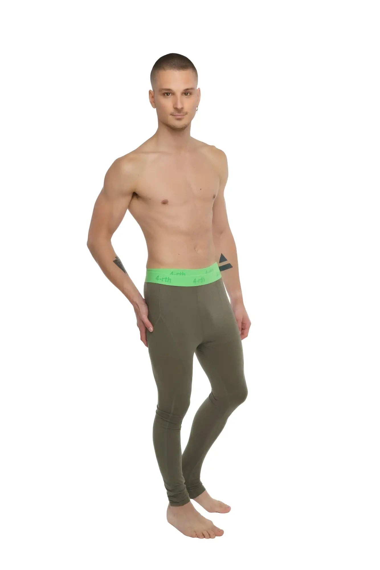 Olive green calvin klein performance yoga leggings with bright neon green waistband designed for long wear