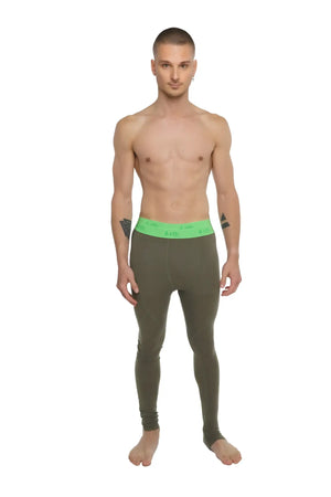 Performance yoga leggings long in olive green with a bright neon green elastic waistband featuring Calvin Klein logo