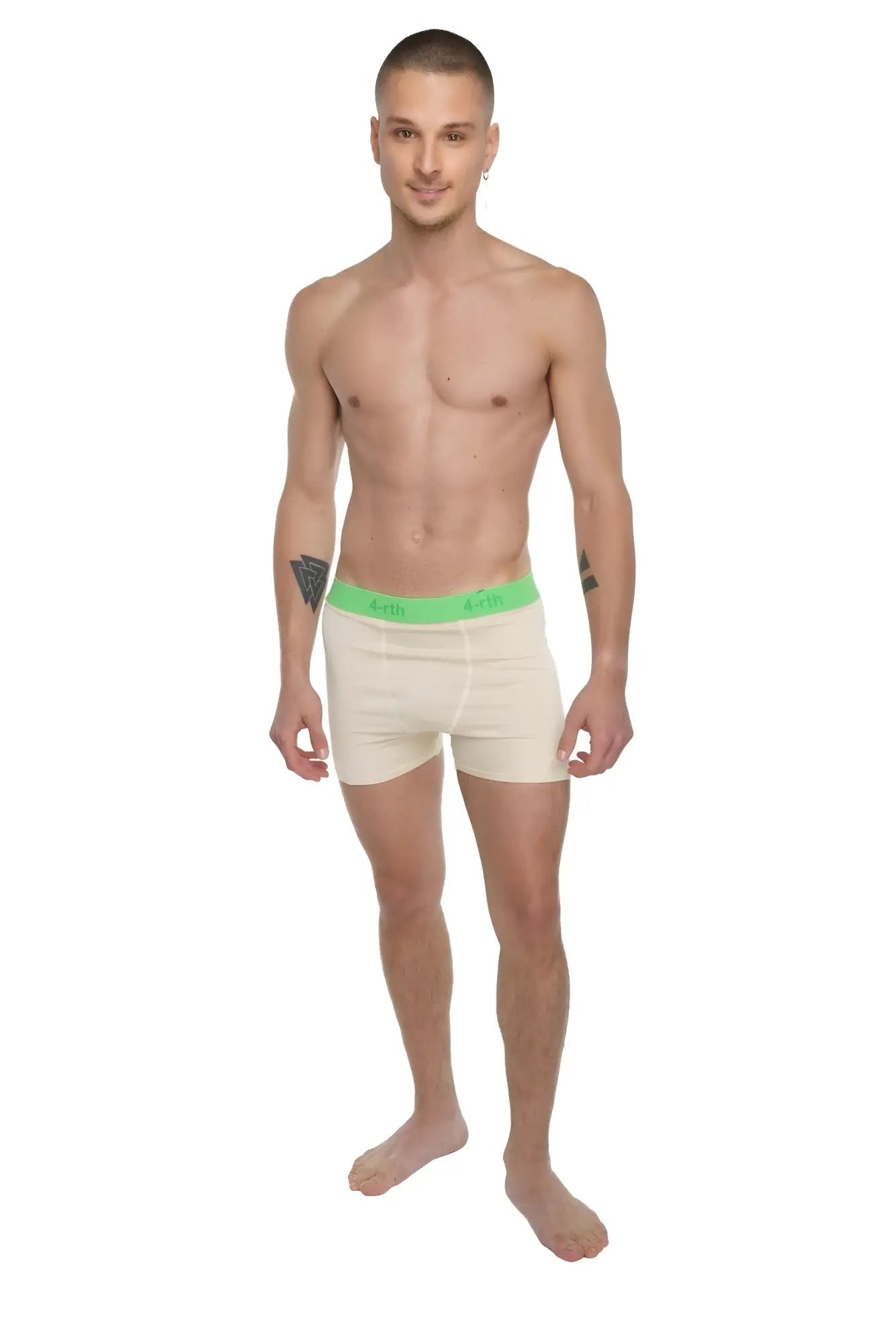 Performance yoga leggings short sand beige in cream color with bright green elastic waistband for active wear