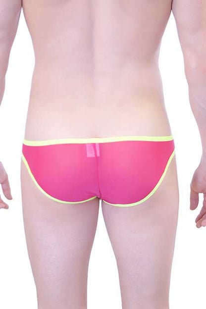 Petit-Q Big Bulge Sous-vêtement bikini transparent Rose/Jaune PQ161128 Taille L