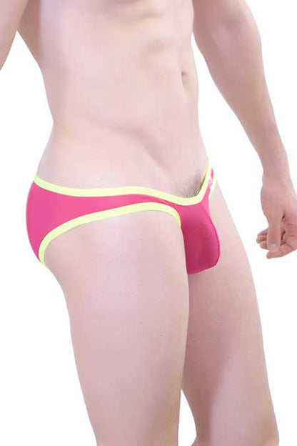 Petit-Q Big Bulge Sous-vêtement bikini transparent Rose/Jaune PQ161128 Taille L